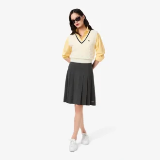 Saia midi plissada em flanela para mulher