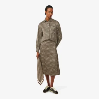 Saia midi plissada estampada