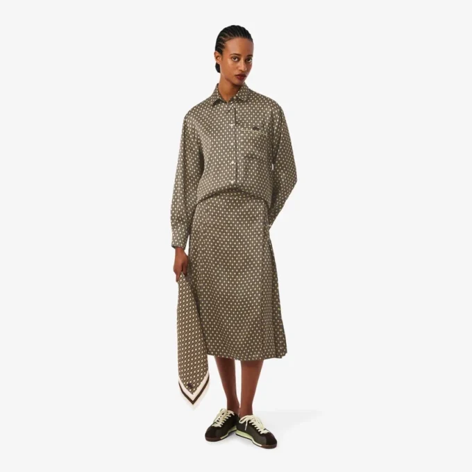 Saia midi plissada estampada