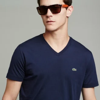 T-shirt com decote em V em algodão Pima