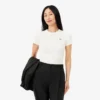 T-shirt de algodão canelado com corte justo para mulher