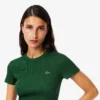 T-shirt de algodão canelado com corte justo para mulher