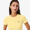 T-shirt de algodão canelado com corte justo para mulher