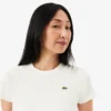 T-shirt de algodão canelado com corte justo para mulher