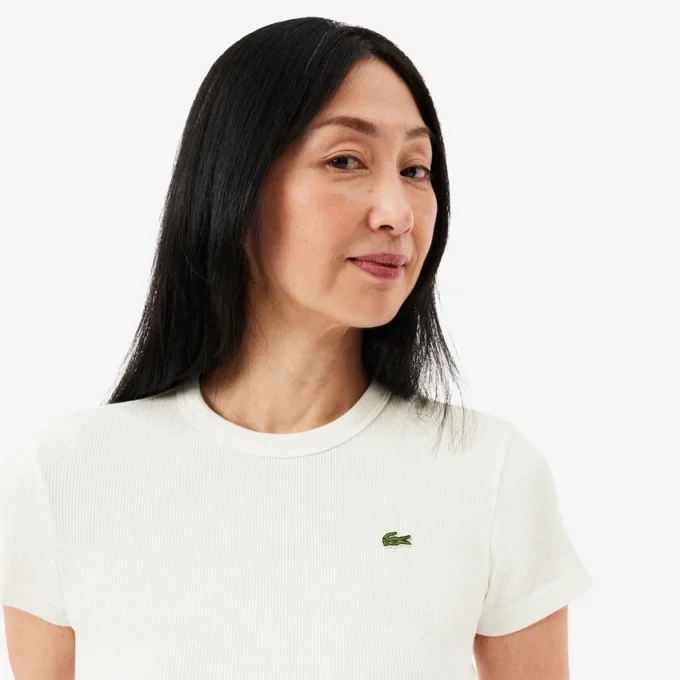 T-shirt de algodão canelado com corte justo para mulher