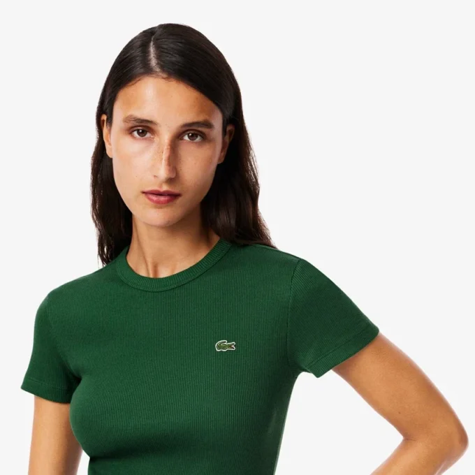 T-shirt de algodão canelado com corte justo para mulher