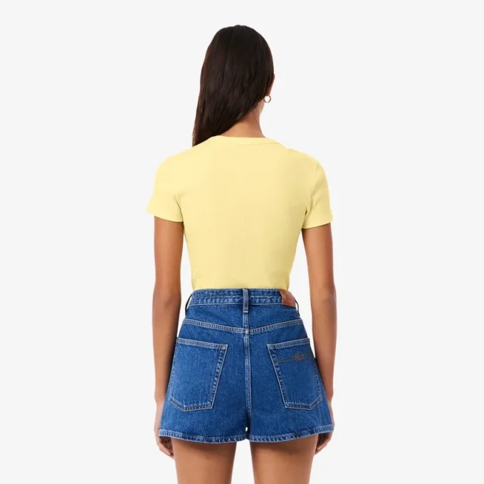 T-shirt de algodão canelado com corte justo para mulher