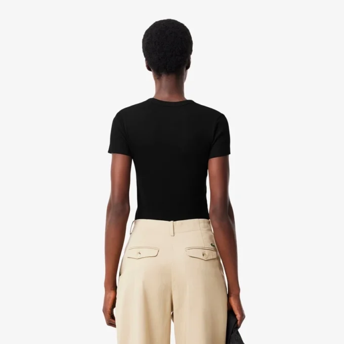 T-shirt de algodão canelado com corte justo para mulher