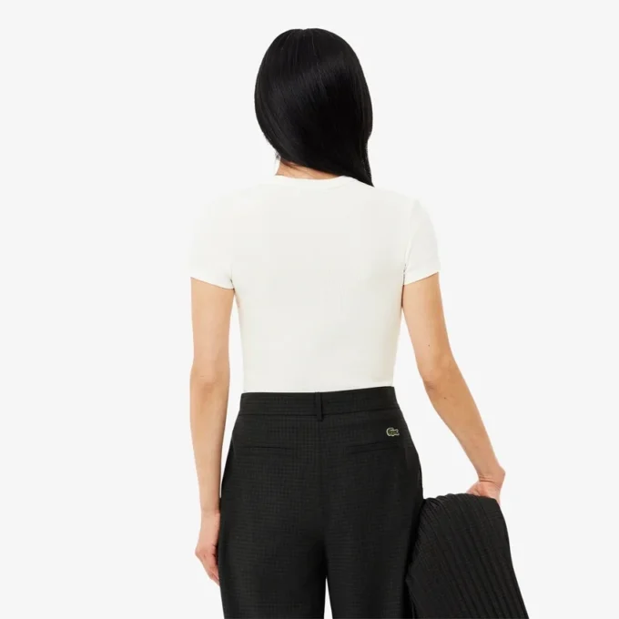 T-shirt de algodão canelado com corte justo para mulher