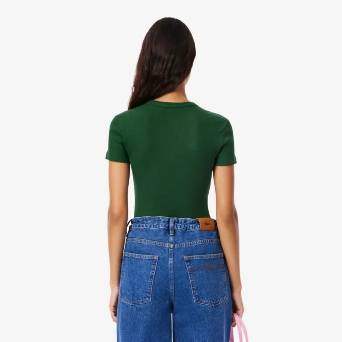 T-shirt de algodão canelado com corte justo para mulher