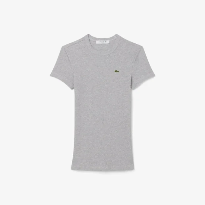 T-shirt de algodão canelado com corte justo para mulher