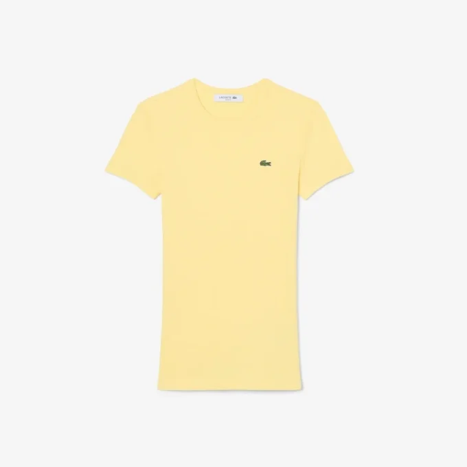 T-shirt de algodão canelado com corte justo para mulher