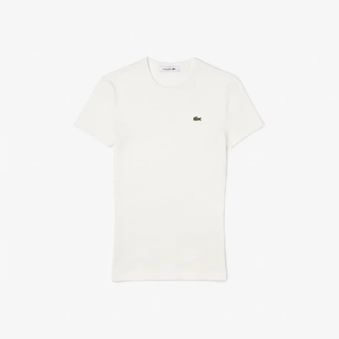 T-shirt de algodão canelado com corte justo para mulher