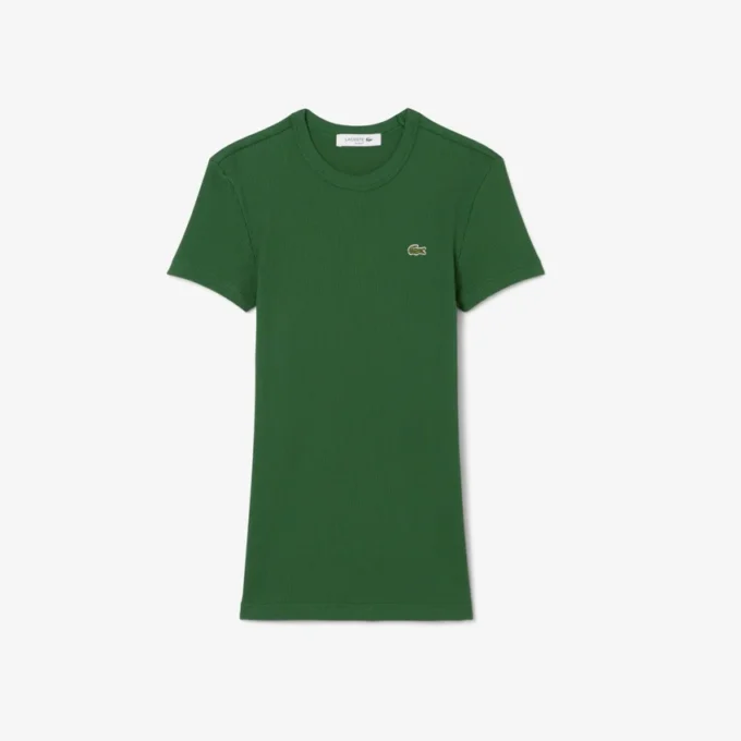 T-shirt de algodão canelado com corte justo para mulher