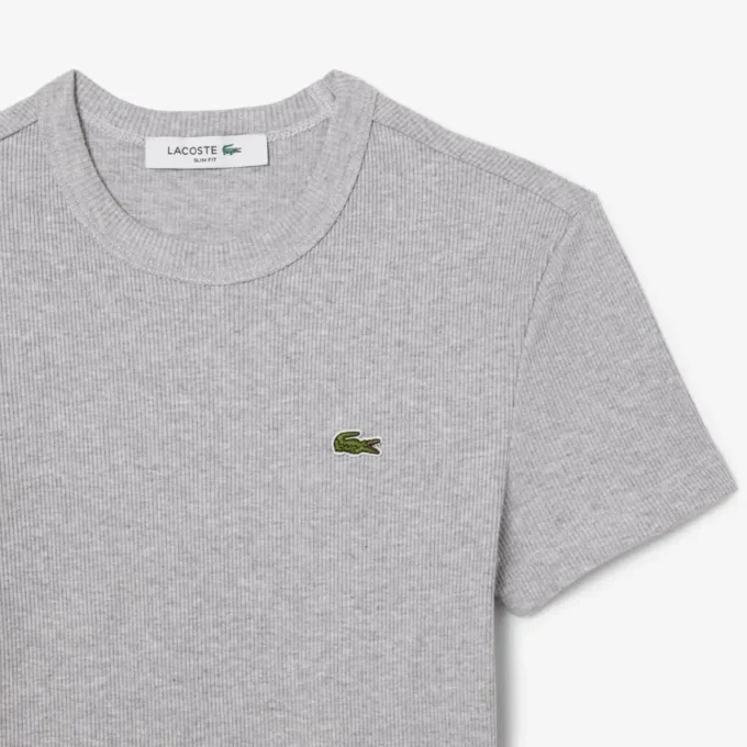 T-shirt de algodão canelado com corte justo para mulher