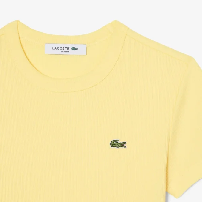 T-shirt de algodão canelado com corte justo para mulher