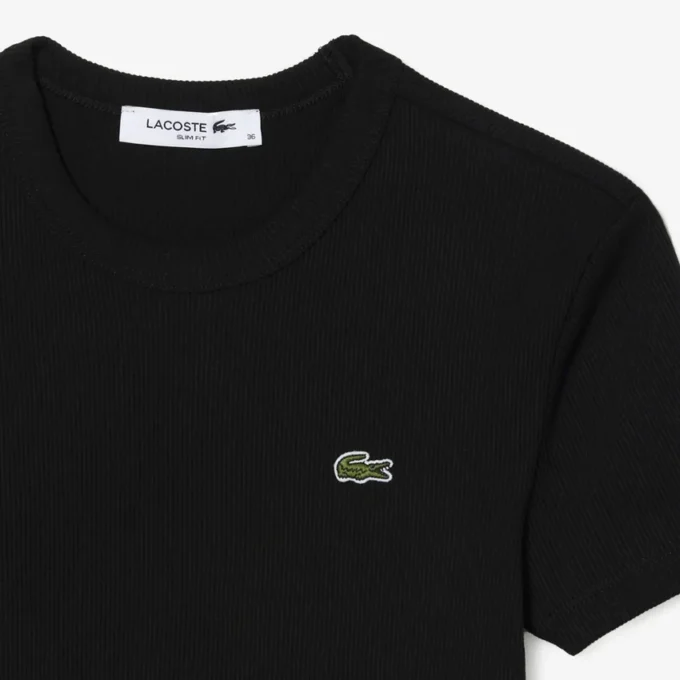 T-shirt de algodão canelado com corte justo para mulher