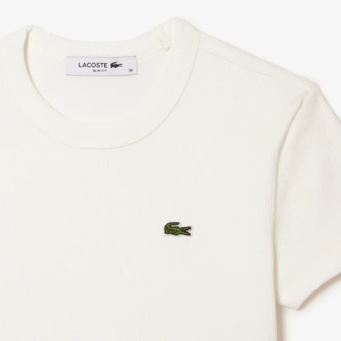 T-shirt de algodão canelado com corte justo para mulher