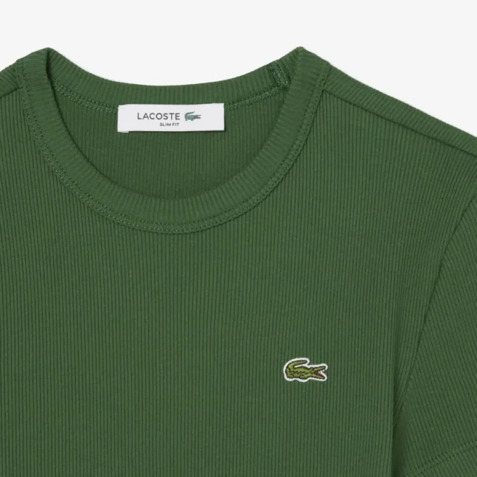T-shirt de algodão canelado com corte justo para mulher
