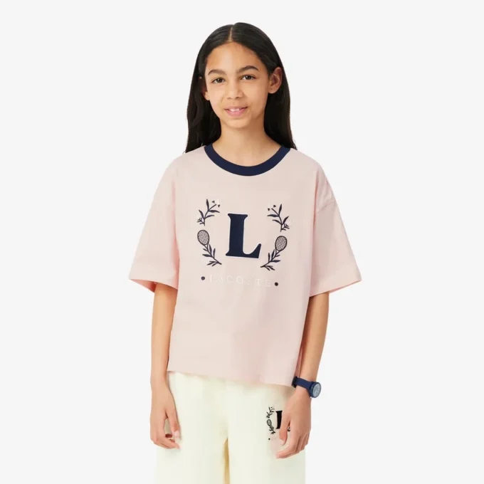 T-shirt de algodão com emblema contrastante