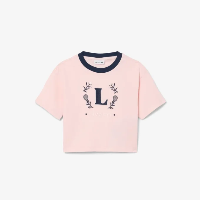 T-shirt de algodão com emblema contrastante