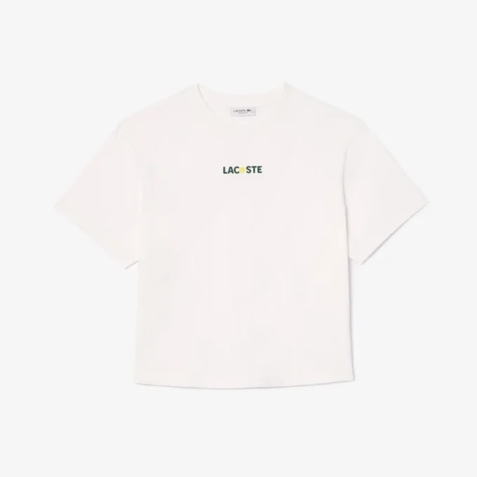 T-shirt de algodão com estampado de bolas e corte oversized para mulher