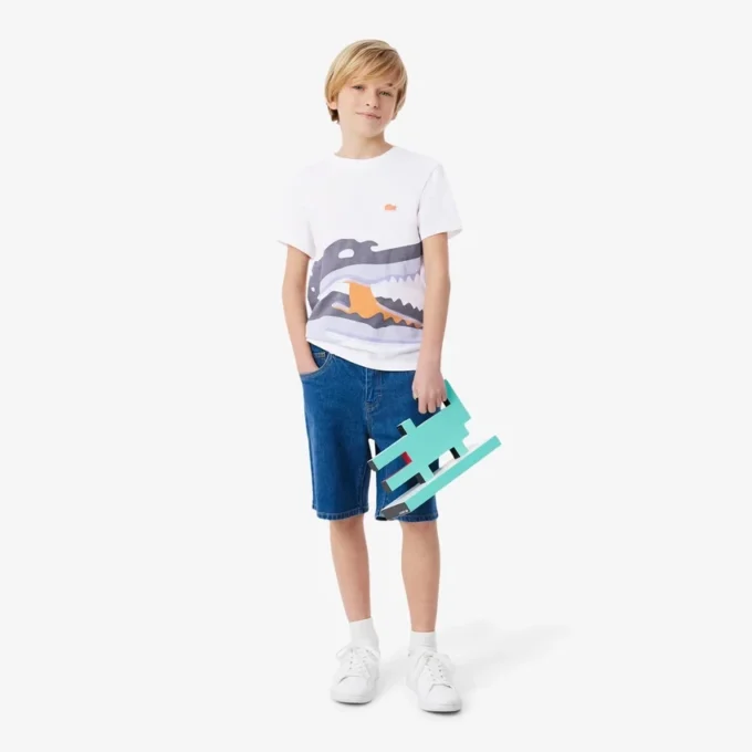 T-shirt de algodão com estampado de crocodilo