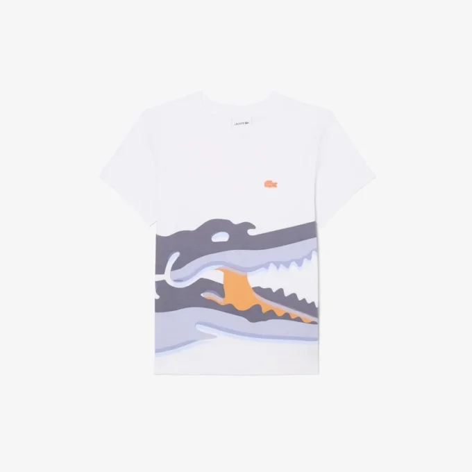 T-shirt de algodão com estampado de crocodilo