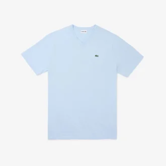 T-shirt de algodão com gola em V canelada para homem, corte alto