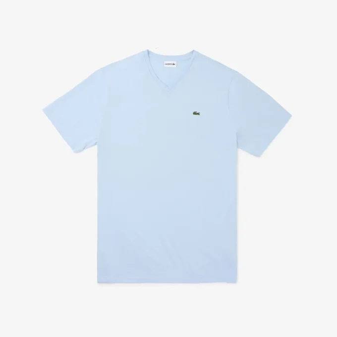 T-shirt de algodão com gola em V canelada para homem, corte alto