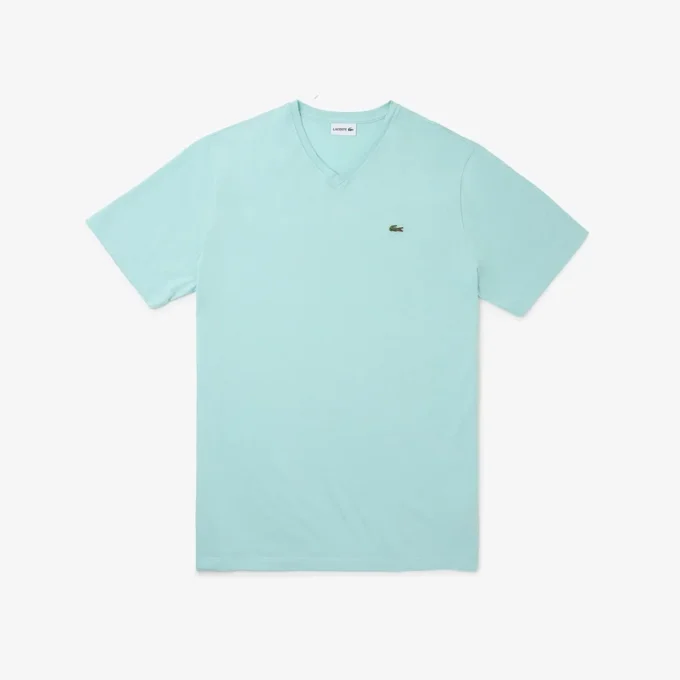 T-shirt de algodão com gola em V canelada para homem, corte alto