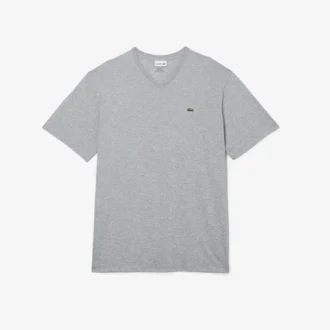 T-shirt de algodão com gola em V canelada para homem, corte alto