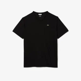 T-shirt de algodão com gola em V canelada para homem, corte alto
