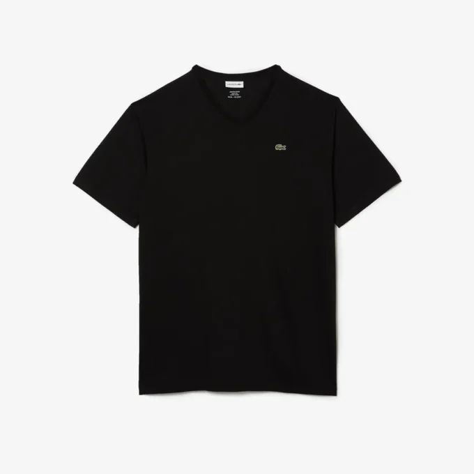 T-shirt de algodão com gola em V canelada para homem, corte alto
