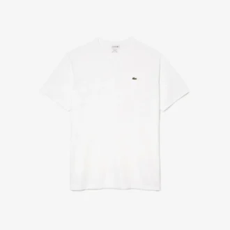 T-shirt de algodão com gola em V canelada para homem, corte alto