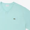 T-shirt de algodão com gola em V canelada para homem, corte alto
