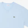T-shirt de algodão com gola em V canelada para homem, corte alto