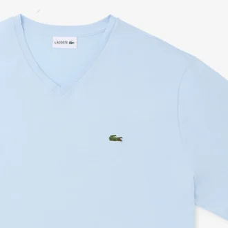 T-shirt de algodão com gola em V canelada para homem, corte alto