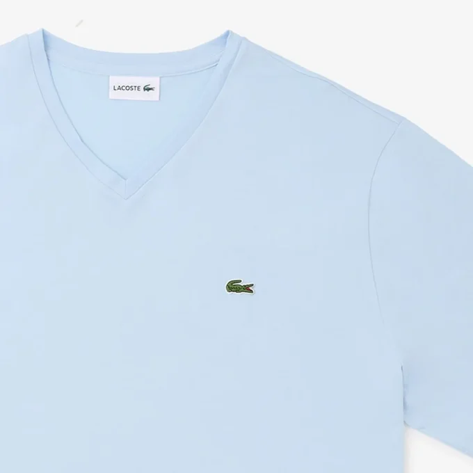 T-shirt de algodão com gola em V canelada para homem, corte alto