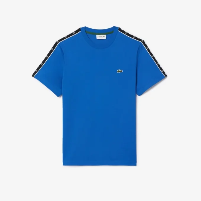 T-shirt de algodão com riscas e logótipo para homem