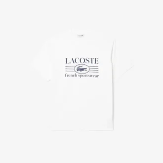 T-shirt de algodão estampada de corte clássico para homem