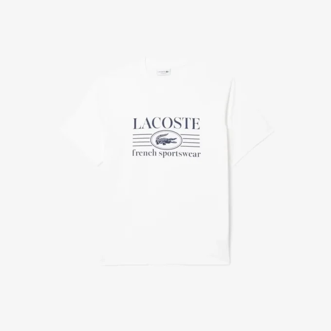 T-shirt de algodão estampada de corte clássico para homem