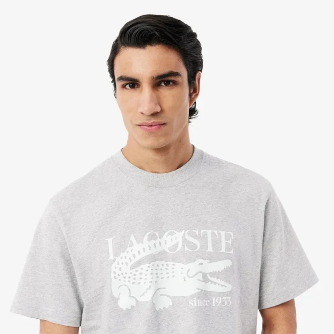 T-shirt de algodão estampada de corte clássico para homem