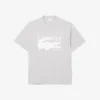 T-shirt de algodão estampada de corte clássico para homem