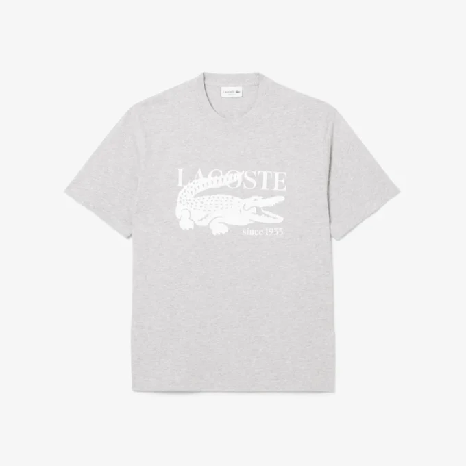 T-shirt de algodão estampada de corte clássico para homem