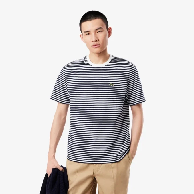 T-shirt de algodão pesado às riscas para homem