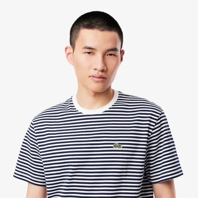 T-shirt de algodão pesado às riscas para homem