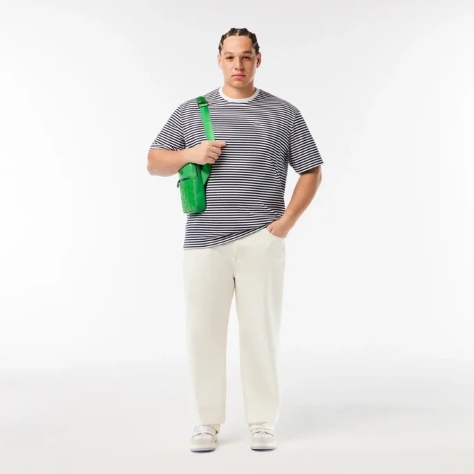 T-shirt de algodão pesado às riscas para homem