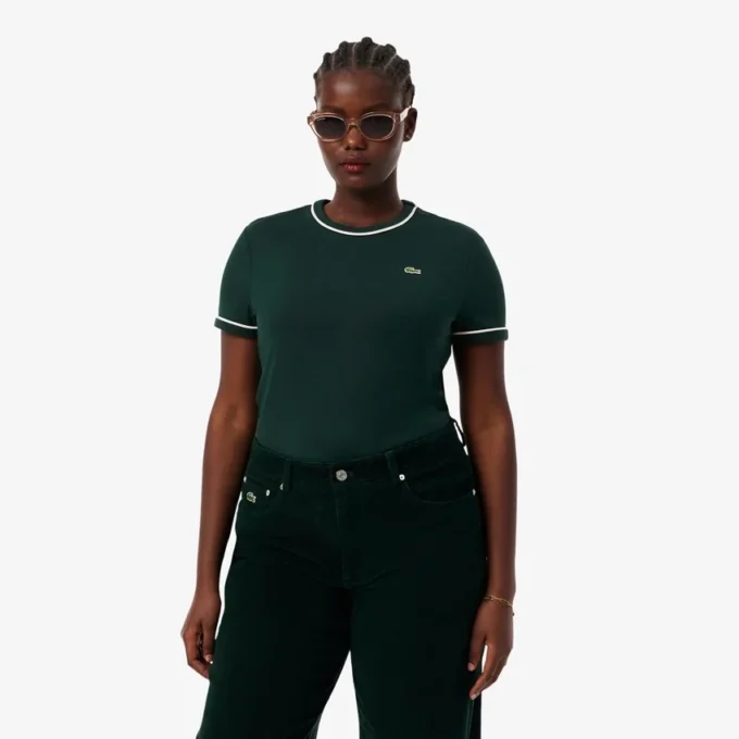 T-shirt de jersey com acabamentos contrastantes para mulher