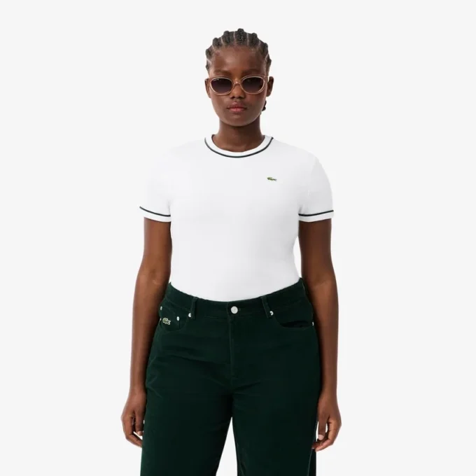 T-shirt de jersey com acabamentos contrastantes para mulher